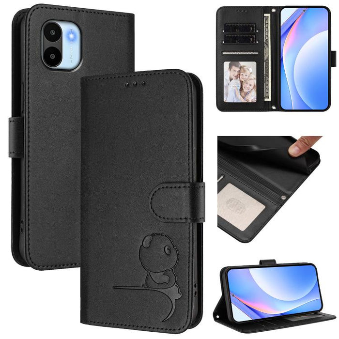 Funda de cuero RFID para teléfono con relieve de panda y cordón, For Redmi 11A / Xiaomi Poco C55, For Redmi Note 12 Pro 5G Global / India, For Redmi Note 12 5G Global / India