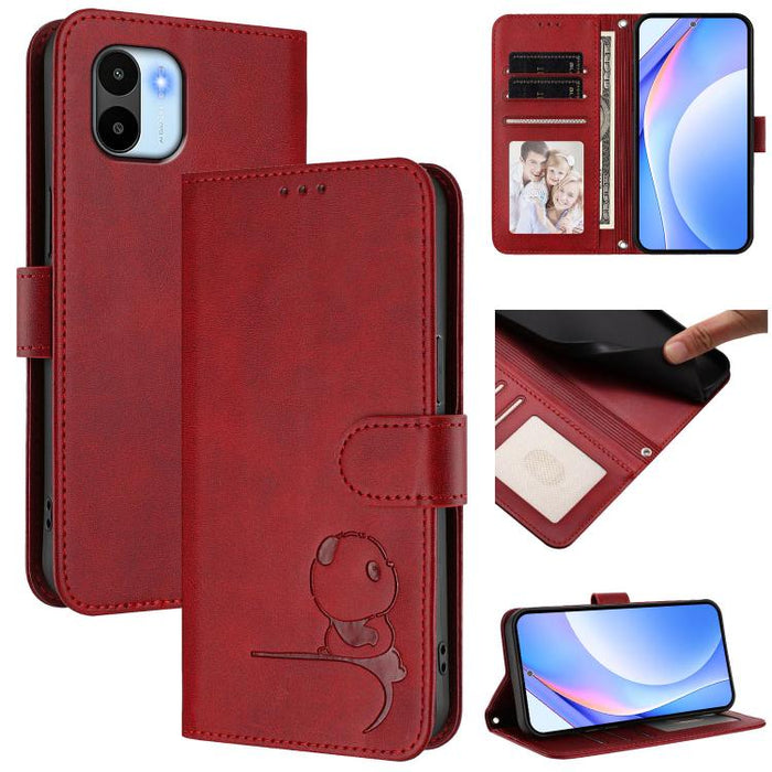 Funda de cuero RFID para teléfono con relieve de panda y cordón, For Redmi 11A / Xiaomi Poco C55, For Redmi Note 12 Pro 5G Global / India, For Redmi Note 12 5G Global / India