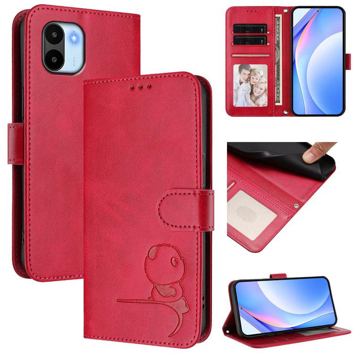 Funda de cuero RFID para teléfono con relieve de panda y cordón, For Redmi 11A / Xiaomi Poco C55, For Redmi Note 12 Pro 5G Global / India, For Redmi Note 12 5G Global / India