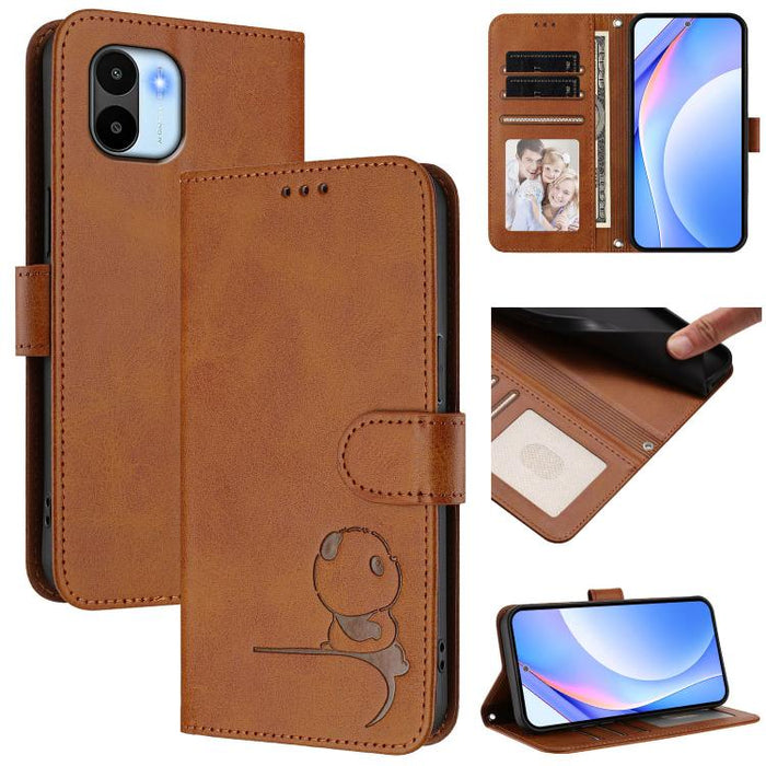 Funda de cuero RFID para teléfono con relieve de panda y cordón, For Redmi 11A / Xiaomi Poco C55, For Redmi Note 12 Pro 5G Global / India, For Redmi Note 12 5G Global / India