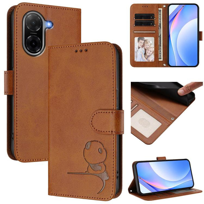 Funda de cuero RFID para teléfono con relieve de panda y cordón, For Redmi A7 Pro 171mm / Poco C85x 5G, For Redmi Turbo 5 Max / Poco X8 Pro Max, For Redmi Turbo 5 / Poco X8 Pro 5G, For Redmi Note 15 Pro+ 5G Global 163.3mm                               ...