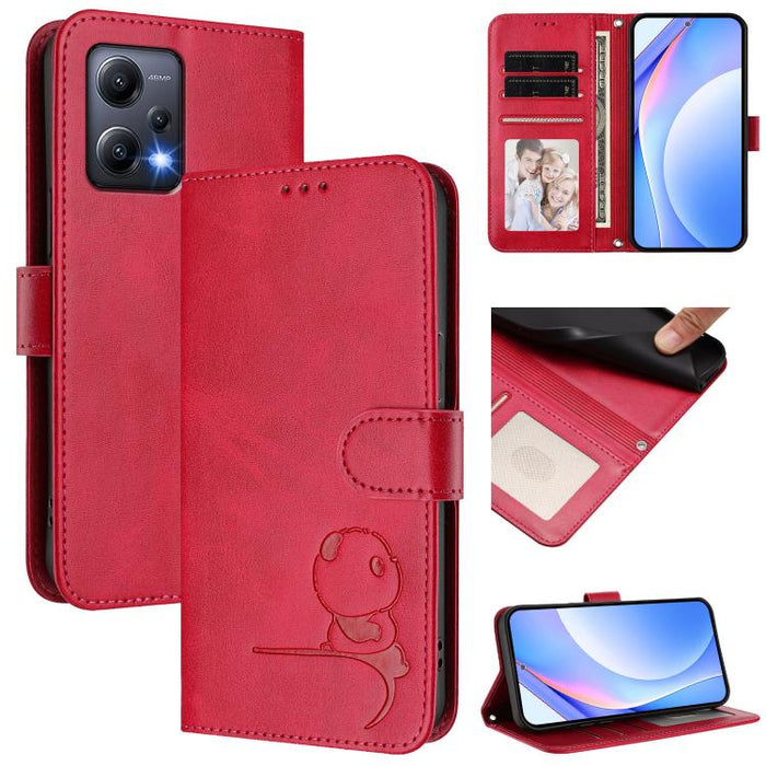 Funda de cuero RFID para teléfono con relieve de panda y cordón, For Redmi 11A / Xiaomi Poco C55, For Redmi Note 12 Pro 5G Global / India, For Redmi Note 12 5G Global / India