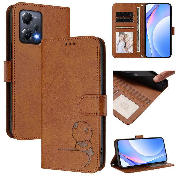 Funda de cuero RFID para teléfono con relieve de panda y cordón, For Redmi 11A / Xiaomi Poco C55, For Redmi Note 12 Pro 5G Global / India, For Redmi Note 12 5G Global / India