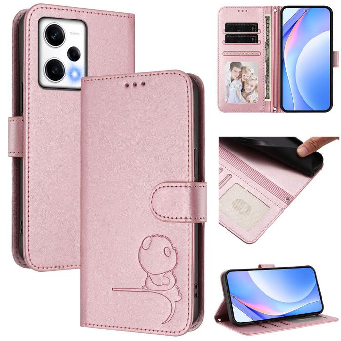 Funda de cuero RFID para teléfono con relieve de panda y cordón, For Redmi 11A / Xiaomi Poco C55, For Redmi Note 12 Pro 5G Global / India, For Redmi Note 12 5G Global / India