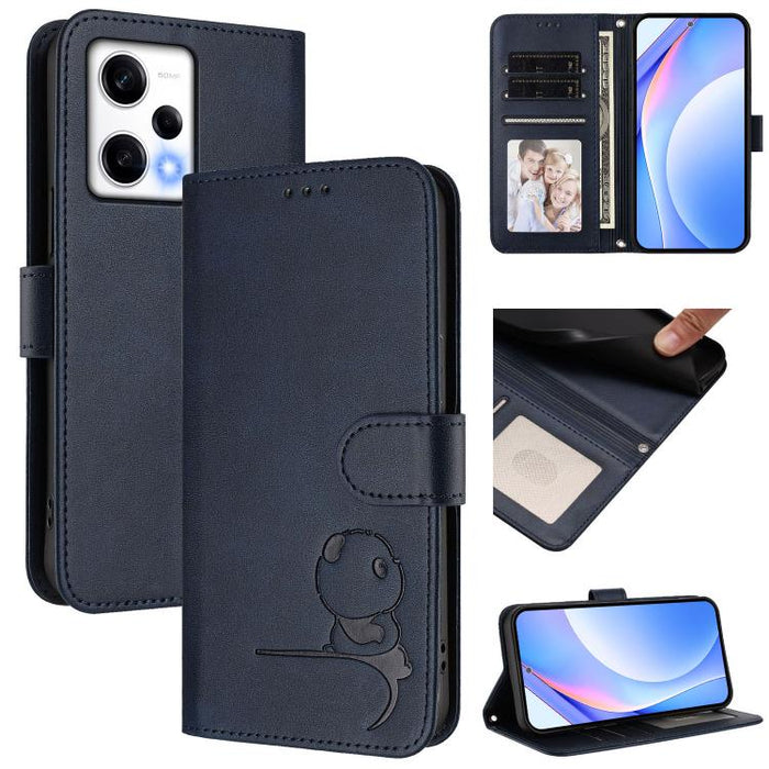 Funda de cuero RFID para teléfono con relieve de panda y cordón, For Redmi 11A / Xiaomi Poco C55, For Redmi Note 12 Pro 5G Global / India, For Redmi Note 12 5G Global / India