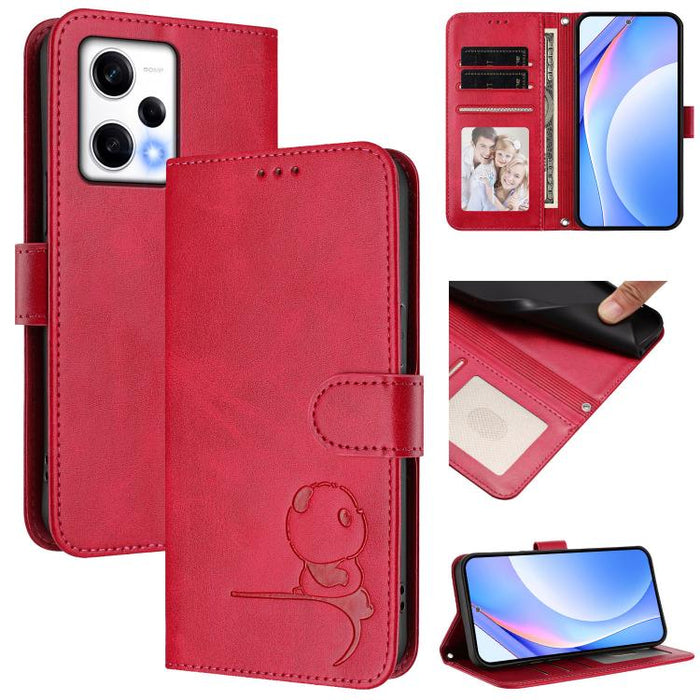 Funda de cuero RFID para teléfono con relieve de panda y cordón, For Redmi 11A / Xiaomi Poco C55, For Redmi Note 12 Pro 5G Global / India, For Redmi Note 12 5G Global / India
