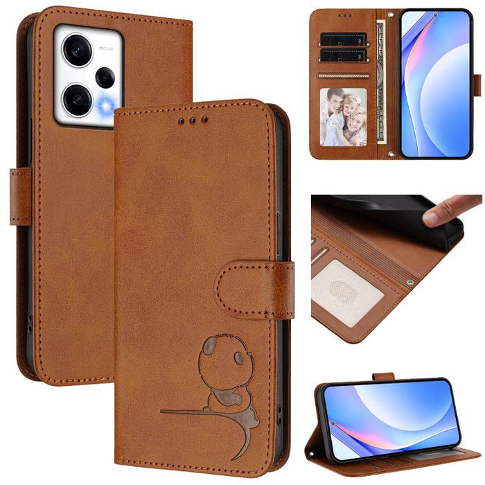 Funda de cuero RFID para teléfono con relieve de panda y cordón, For Redmi 11A / Xiaomi Poco C55, For Redmi Note 12 Pro 5G Global / India, For Redmi Note 12 5G Global / India