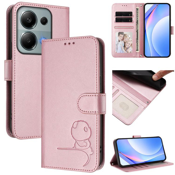 Funda de cuero RFID para teléfono con relieve de panda y cordón, For Redmi A7 Pro 171mm / Poco C85x 5G, For Redmi Turbo 5 Max / Poco X8 Pro Max, For Redmi Turbo 5 / Poco X8 Pro 5G, For Redmi Note 15 Pro+ 5G Global 163.3mm                               ...