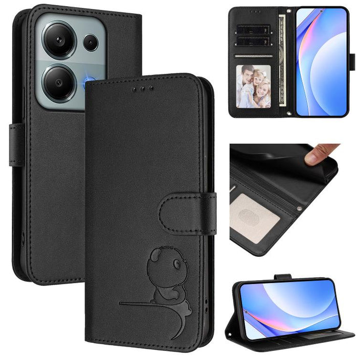 Funda de cuero RFID para teléfono con relieve de panda y cordón, For Redmi A7 Pro 171mm / Poco C85x 5G, For Redmi Turbo 5 Max / Poco X8 Pro Max, For Redmi Turbo 5 / Poco X8 Pro 5G, For Redmi Note 15 Pro+ 5G Global 163.3mm                               ...