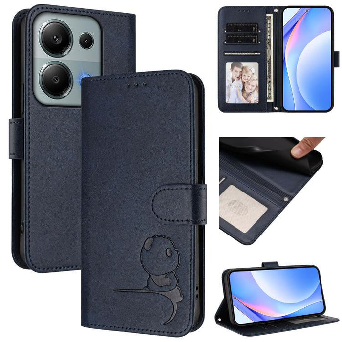 Funda de cuero RFID para teléfono con relieve de panda y cordón, For Redmi A7 Pro 171mm / Poco C85x 5G, For Redmi Turbo 5 Max / Poco X8 Pro Max, For Redmi Turbo 5 / Poco X8 Pro 5G, For Redmi Note 15 Pro+ 5G Global 163.3mm                               ...