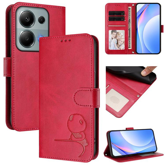 Funda de cuero RFID para teléfono con relieve de panda y cordón, For Redmi A7 Pro 171mm / Poco C85x 5G, For Redmi Turbo 5 Max / Poco X8 Pro Max, For Redmi Turbo 5 / Poco X8 Pro 5G, For Redmi Note 15 Pro+ 5G Global 163.3mm                               ...