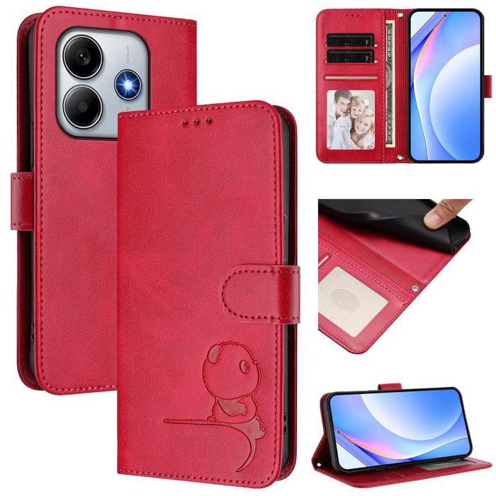 Funda de cuero RFID para teléfono con relieve de panda y cordón, For Redmi A7 Pro 171mm / Poco C85x 5G, For Redmi Turbo 5 Max / Poco X8 Pro Max, For Redmi Turbo 5 / Poco X8 Pro 5G, For Redmi Note 15 Pro+ 5G Global 163.3mm                               ...