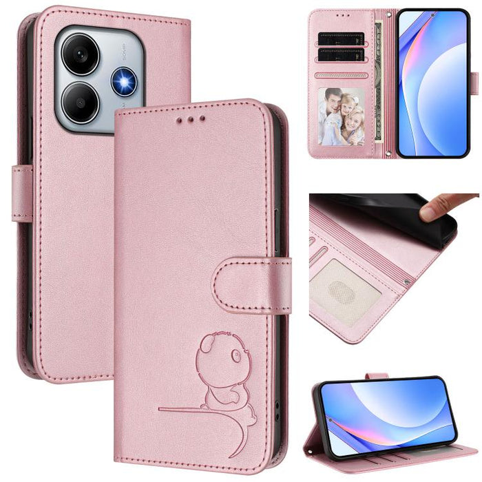 Funda de cuero RFID para teléfono con relieve de panda y cordón, For Redmi A7 Pro 171mm / Poco C85x 5G, For Redmi Turbo 5 Max / Poco X8 Pro Max, For Redmi Turbo 5 / Poco X8 Pro 5G, For Redmi Note 15 Pro+ 5G Global 163.3mm                               ...
