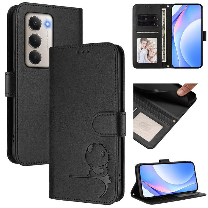 Funda de cuero RFID para teléfono con relieve de panda y cordón, For Redmi A7 Pro 171mm / Poco C85x 5G, For Redmi Turbo 5 Max / Poco X8 Pro Max, For Redmi Turbo 5 / Poco X8 Pro 5G, For Redmi Note 15 Pro+ 5G Global 163.3mm                               ...