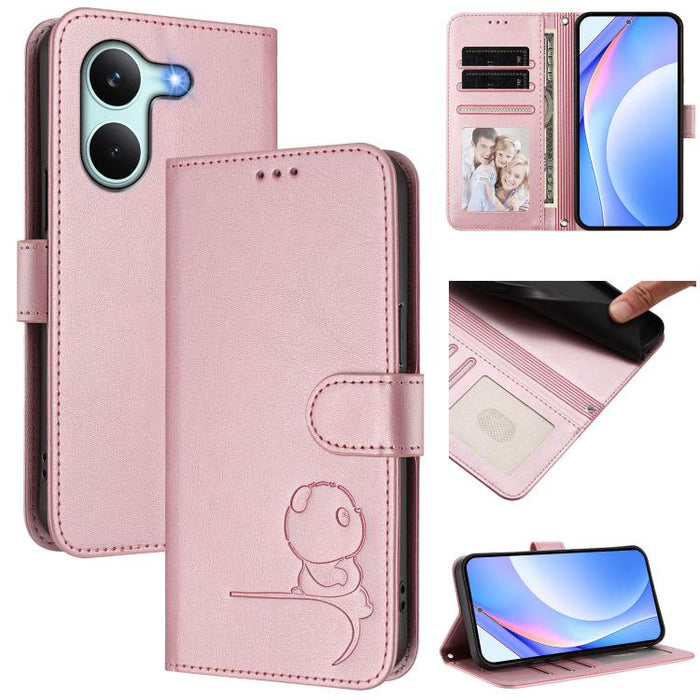 Funda de cuero RFID para teléfono con relieve de panda y cordón, For Redmi A7 Pro 171mm / Poco C85x 5G, For Redmi Turbo 5 Max / Poco X8 Pro Max, For Redmi Turbo 5 / Poco X8 Pro 5G, For Redmi Note 15 Pro+ 5G Global 163.3mm                               ...