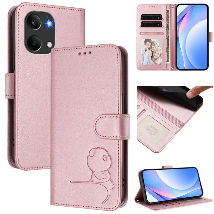 Funda de cuero RFID para teléfono con relieve de panda y cordón, For Redmi A7 Pro 171mm / Poco C85x 5G, For Redmi Turbo 5 Max / Poco X8 Pro Max, For Redmi Turbo 5 / Poco X8 Pro 5G, For Redmi Note 15 Pro+ 5G Global 163.3mm                               ...