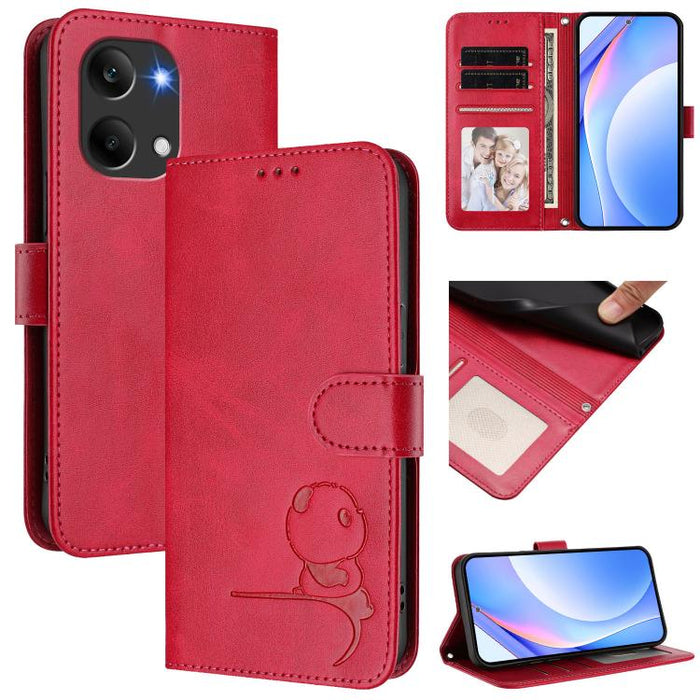 Funda de cuero RFID para teléfono con relieve de panda y cordón, For Redmi A7 Pro 171mm / Poco C85x 5G, For Redmi Turbo 5 Max / Poco X8 Pro Max, For Redmi Turbo 5 / Poco X8 Pro 5G, For Redmi Note 15 Pro+ 5G Global 163.3mm                               ...