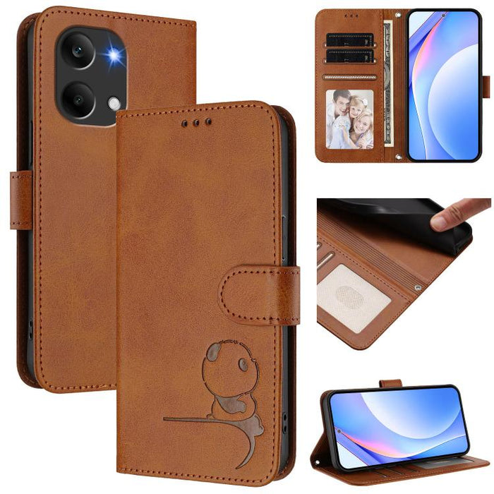 Funda de cuero RFID para teléfono con relieve de panda y cordón, For Redmi A7 Pro 171mm / Poco C85x 5G, For Redmi Turbo 5 Max / Poco X8 Pro Max, For Redmi Turbo 5 / Poco X8 Pro 5G, For Redmi Note 15 Pro+ 5G Global 163.3mm                               ...