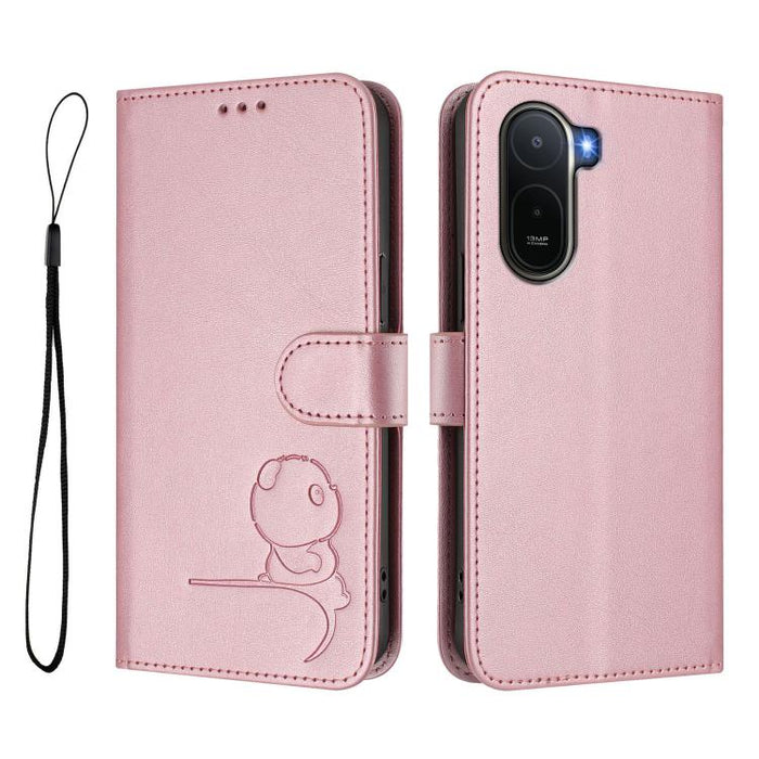 Funda de cuero RFID para teléfono con relieve de panda y cordón, For Redmi A7 Pro 171mm / Poco C85x 5G, For Redmi Turbo 5 Max / Poco X8 Pro Max, For Redmi Turbo 5 / Poco X8 Pro 5G, For Redmi Note 15 Pro+ 5G Global 163.3mm                               ...