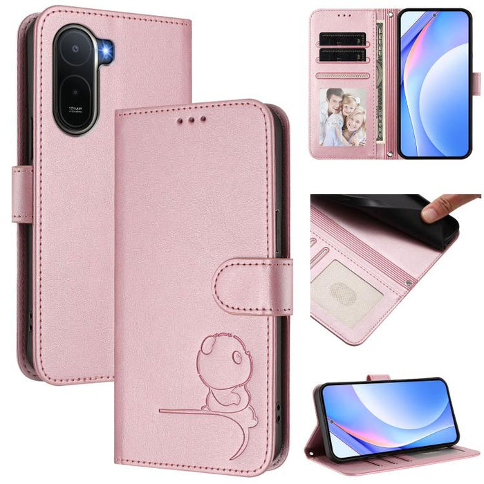 Funda de cuero RFID para teléfono con relieve de panda y cordón, For Redmi A7 Pro 171mm / Poco C85x 5G, For Redmi Turbo 5 Max / Poco X8 Pro Max, For Redmi Turbo 5 / Poco X8 Pro 5G, For Redmi Note 15 Pro+ 5G Global 163.3mm                               ...