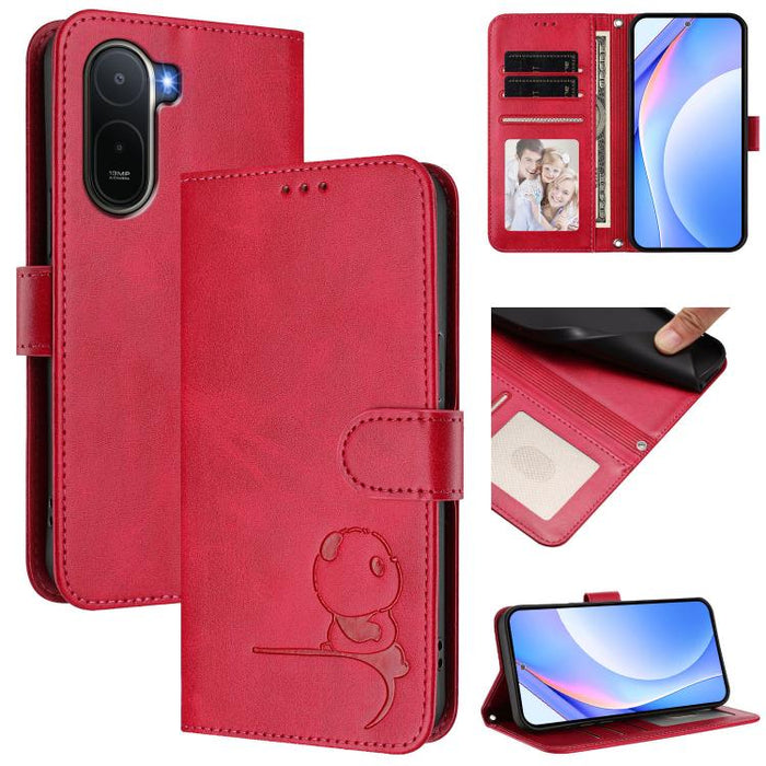 Funda de cuero RFID para teléfono con relieve de panda y cordón, For Redmi A7 Pro 171mm / Poco C85x 5G, For Redmi Turbo 5 Max / Poco X8 Pro Max, For Redmi Turbo 5 / Poco X8 Pro 5G, For Redmi Note 15 Pro+ 5G Global 163.3mm                               ...