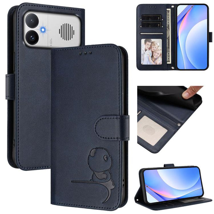 Funda de cuero RFID para teléfono con relieve de panda y cordón, For Redmi A7 Pro 171mm / Poco C85x 5G, For Redmi Turbo 5 Max / Poco X8 Pro Max, For Redmi Turbo 5 / Poco X8 Pro 5G, For Redmi Note 15 Pro+ 5G Global 163.3mm                               ...