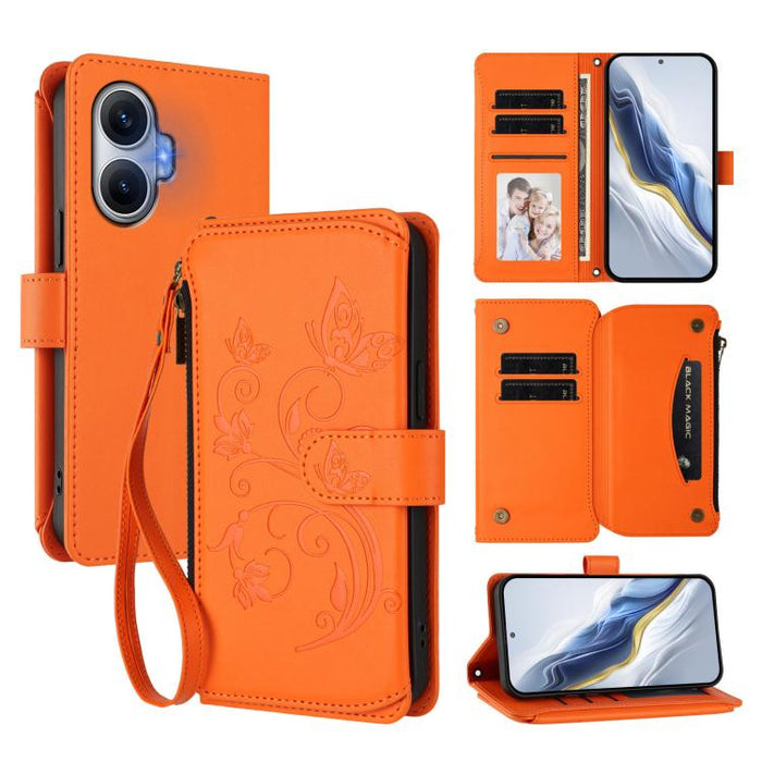 Funda de cuero para teléfono con cartera multitarjeta con cremallera y diseño de mariposa y flor de amor, For Redmi A7 / A5 4G 171mm / Poco C71, For Redmi K90 Max 5G, For Redmi A7 Pro 171mm / Poco C85x 5G, For Redmi Turbo 5 Max / Poco X8 Pro Max       ...