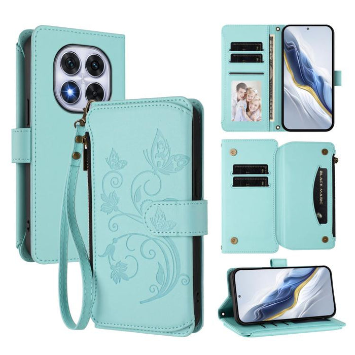 Funda de cuero para teléfono con cartera multitarjeta con cremallera y diseño de mariposa y flor de amor, For Redmi A5 4G 173.3mm, For Redmi Note 14S 4G / Note 13 Pro 4G, For Redmi Note 14 4G 164.84mm, For Redmi Note 14 Pro 5G / Note 14 Pro+ 5G        ...