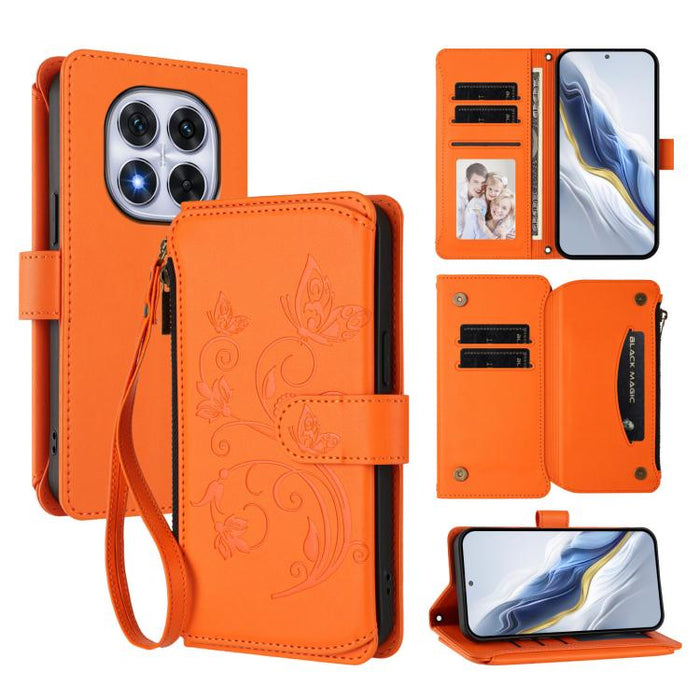 Funda de cuero para teléfono con cartera multitarjeta con cremallera y diseño de mariposa y flor de amor, For Redmi A5 4G 173.3mm, For Redmi Note 14S 4G / Note 13 Pro 4G, For Redmi Note 14 4G 164.84mm, For Redmi Note 14 Pro 5G / Note 14 Pro+ 5G        ...