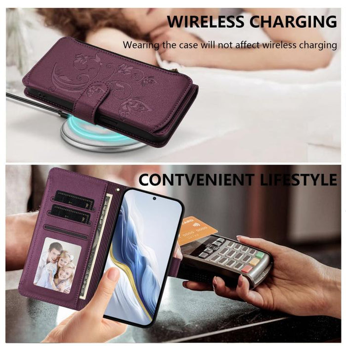 Funda de cuero para teléfono con cartera multitarjeta con cremallera y diseño de mariposa y flor de amor, For Redmi Note 13 Pro 5G / Poco X6, For Redmi Note 13 5G, For Redmi Note 13 Pro+, For Redmi 12 4G / 5G / Note 12R, For Redmi Note 12T Pro / K50i  ...