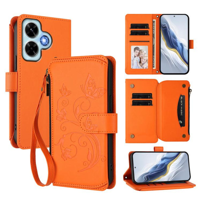 Funda de cuero para teléfono con cartera multitarjeta con cremallera y diseño de mariposa y flor de amor, For Redmi A5 4G 173.3mm, For Redmi Note 14S 4G / Note 13 Pro 4G, For Redmi Note 14 4G 164.84mm, For Redmi Note 14 Pro 5G / Note 14 Pro+ 5G        ...