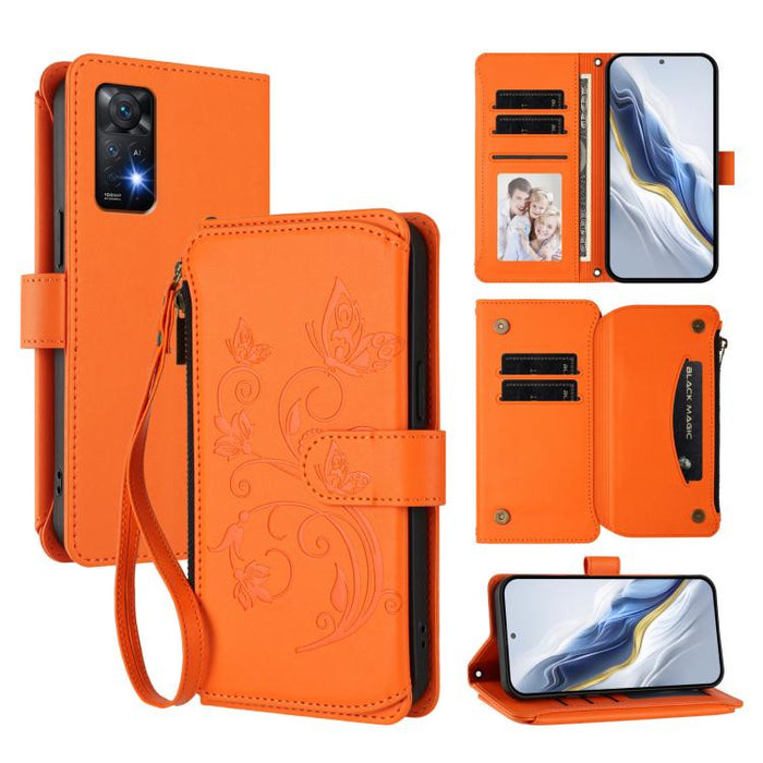 Funda de cuero para teléfono con cartera multitarjeta con cremallera y diseño de mariposa y flor de amor, For Redmi Note 13 Pro 5G / Poco X6, For Redmi Note 13 5G, For Redmi Note 13 Pro+, For Redmi 12 4G / 5G / Note 12R, For Redmi Note 12T Pro / K50i  ...