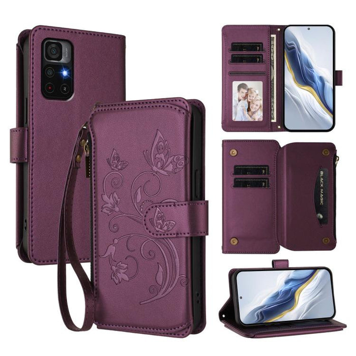 Funda de cuero para teléfono con cartera multitarjeta con cremallera y diseño de mariposa y flor de amor, For Redmi 11A / Poco C55, For Redmi Note 12 Pro+ Global, For Redmi Note 12 Pro 5G Global / Speed, For Redmi Note 12 5G Global / Poco X5           ...