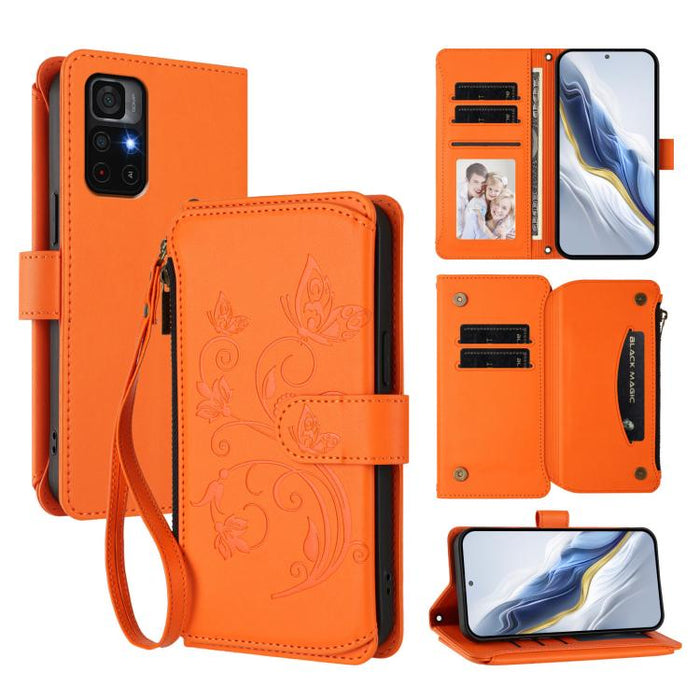 Funda de cuero para teléfono con cartera multitarjeta con cremallera y diseño de mariposa y flor de amor, For Redmi 11A / Poco C55, For Redmi Note 12 Pro+ Global, For Redmi Note 12 Pro 5G Global / Speed, For Redmi Note 12 5G Global / Poco X5           ...