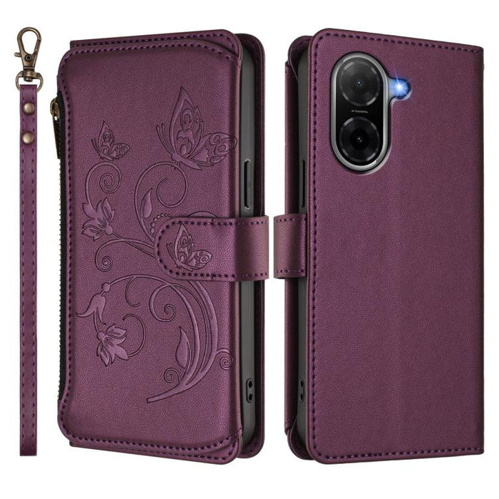 Funda de cuero para teléfono con cartera multitarjeta con cremallera y diseño de mariposa y flor de amor, For Redmi A5 4G 173.3mm, For Redmi Note 14S 4G / Note 13 Pro 4G, For Redmi Note 14 4G 164.84mm, For Redmi Note 14 Pro 5G / Note 14 Pro+ 5G        ...