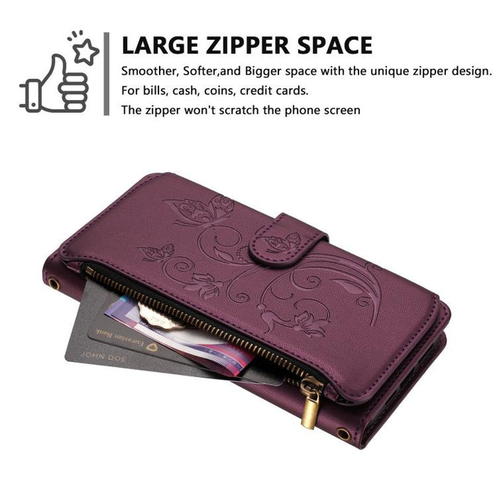 Funda de cuero para teléfono con cartera multitarjeta con cremallera y diseño de mariposa y flor de amor, For Redmi A7 / A5 4G 171mm / Poco C71, For Redmi K90 Max 5G, For Redmi A7 Pro 171mm / Poco C85x 5G, For Redmi Turbo 5 Max / Poco X8 Pro Max       ...