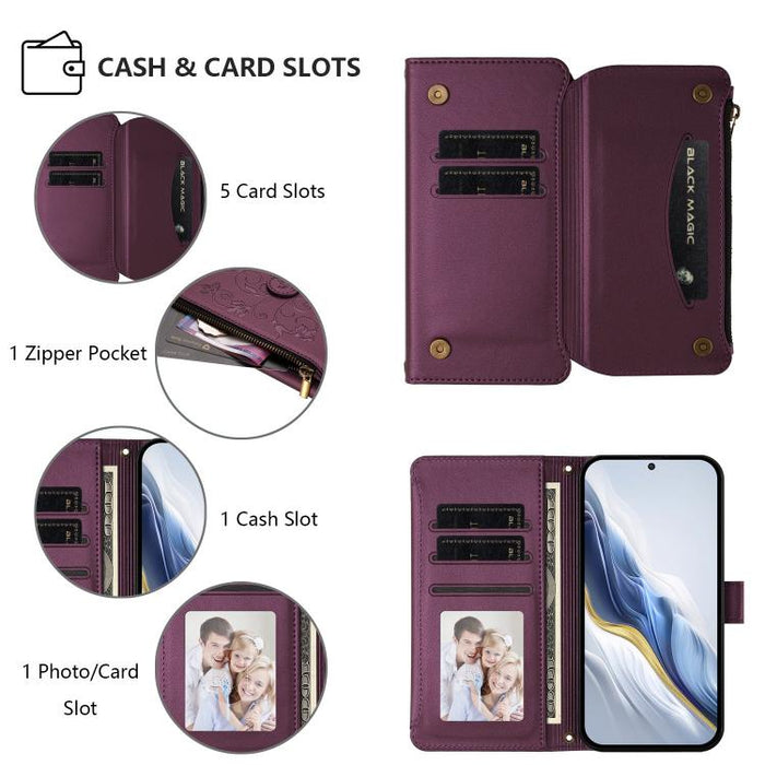 Funda de cuero para teléfono con cartera multitarjeta con cremallera y diseño de mariposa y flor de amor, For Redmi A7 / A5 4G 171mm / Poco C71, For Redmi K90 Max 5G, For Redmi A7 Pro 171mm / Poco C85x 5G, For Redmi Turbo 5 Max / Poco X8 Pro Max       ...