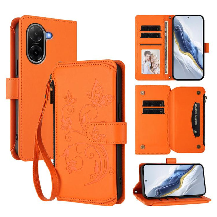 Funda de cuero para teléfono con cartera multitarjeta con cremallera y diseño de mariposa y flor de amor, For Redmi A7 / A5 4G 171mm / Poco C71, For Redmi K90 Max 5G, For Redmi A7 Pro 171mm / Poco C85x 5G, For Redmi Turbo 5 Max / Poco X8 Pro Max       ...