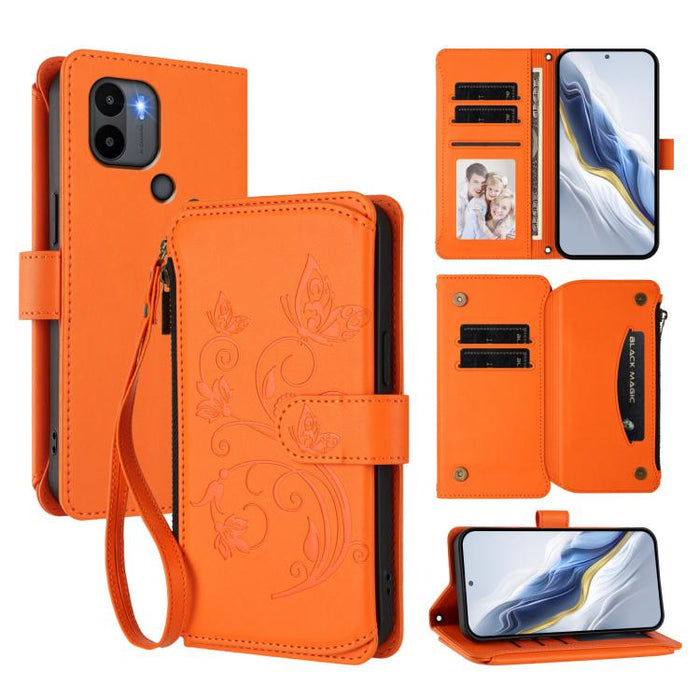 Funda de cuero para teléfono con cartera multitarjeta con cremallera y diseño de mariposa y flor de amor, For Redmi Note 13 Pro 5G / Poco X6, For Redmi Note 13 5G, For Redmi Note 13 Pro+, For Redmi 12 4G / 5G / Note 12R, For Redmi Note 12T Pro / K50i  ...