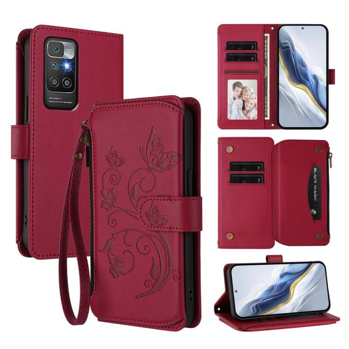 Funda de cuero para teléfono con cartera multitarjeta con cremallera y diseño de mariposa y flor de amor, For Redmi 11A / Poco C55, For Redmi Note 12 Pro+ Global, For Redmi Note 12 Pro 5G Global / Speed, For Redmi Note 12 5G Global / Poco X5           ...