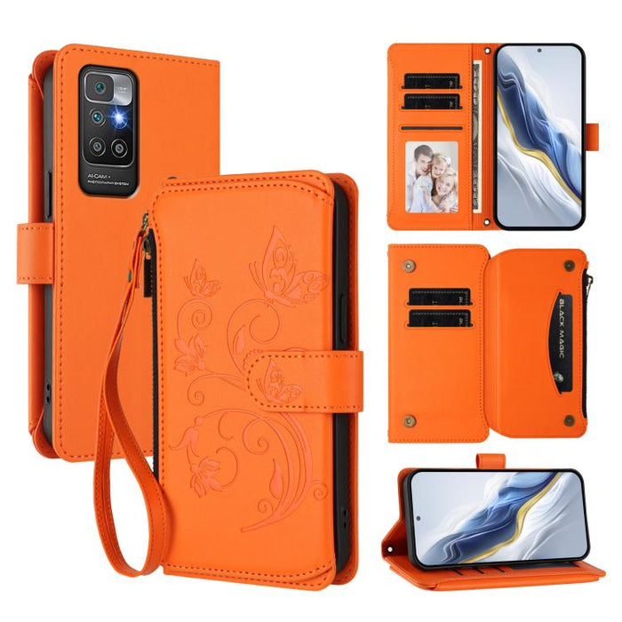 Funda de cuero para teléfono con cartera multitarjeta con cremallera y diseño de mariposa y flor de amor, For Redmi 11A / Poco C55, For Redmi Note 12 Pro+ Global, For Redmi Note 12 Pro 5G Global / Speed, For Redmi Note 12 5G Global / Poco X5           ...