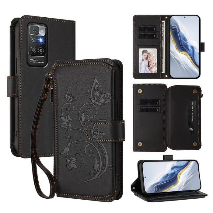 Funda de cuero para teléfono con cartera multitarjeta con cremallera y diseño de mariposa y flor de amor, For Redmi 11A / Poco C55, For Redmi Note 12 Pro+ Global, For Redmi Note 12 Pro 5G Global / Speed, For Redmi Note 12 5G Global / Poco X5           ...