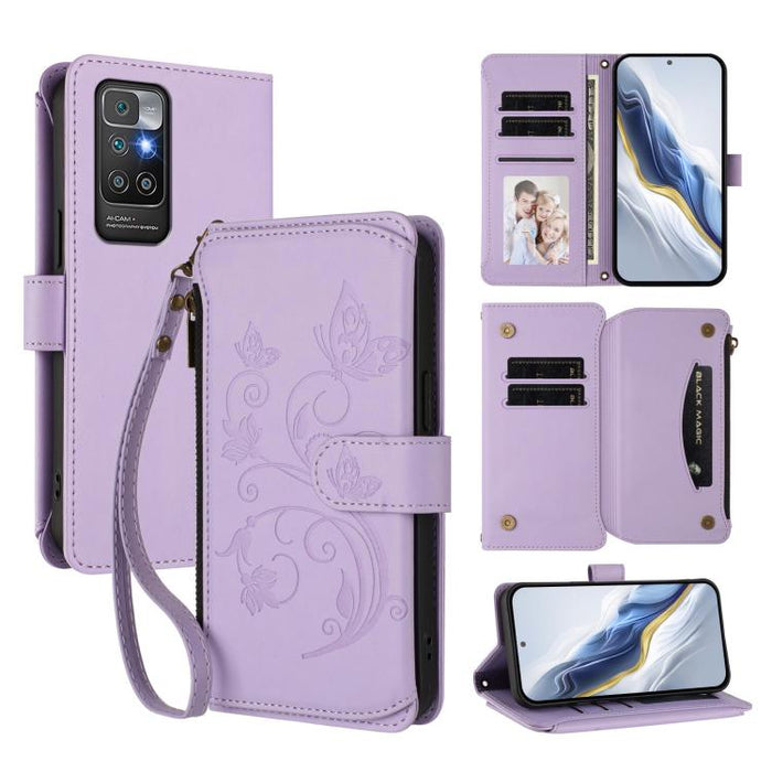 Funda de cuero para teléfono con cartera multitarjeta con cremallera y diseño de mariposa y flor de amor, For Redmi 11A / Poco C55, For Redmi Note 12 Pro+ Global, For Redmi Note 12 Pro 5G Global / Speed, For Redmi Note 12 5G Global / Poco X5           ...