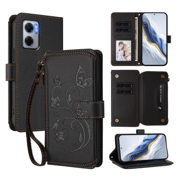 Funda de cuero para teléfono con cartera multitarjeta con cremallera y diseño de mariposa y flor de amor, For Redmi 11A / Poco C55, For Redmi Note 12 Pro+ Global, For Redmi Note 12 Pro 5G Global / Speed, For Redmi Note 12 5G Global / Poco X5           ...