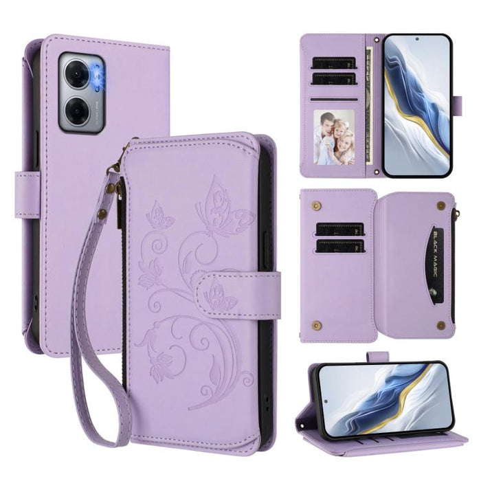 Funda de cuero para teléfono con cartera multitarjeta con cremallera y diseño de mariposa y flor de amor, For Redmi 11A / Poco C55, For Redmi Note 12 Pro+ Global, For Redmi Note 12 Pro 5G Global / Speed, For Redmi Note 12 5G Global / Poco X5           ...