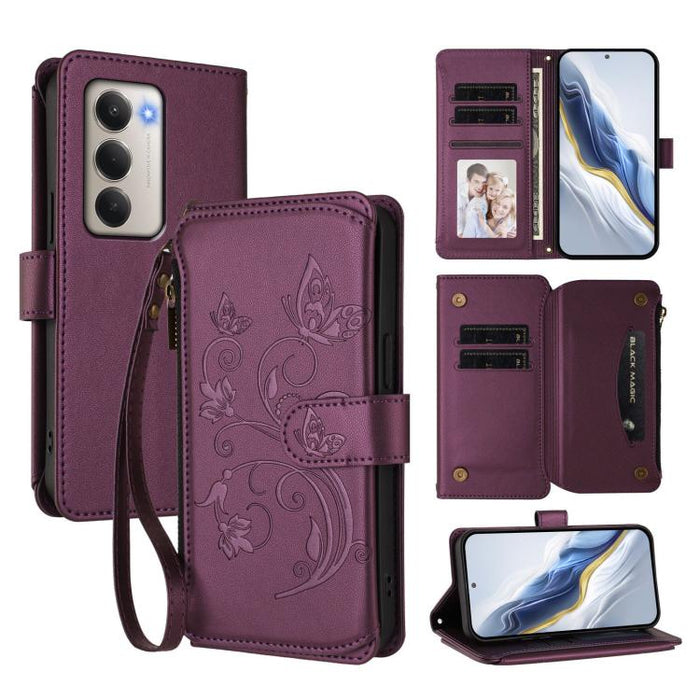 Funda de cuero para teléfono con cartera multitarjeta con cremallera y diseño de mariposa y flor de amor, For Redmi A7 / A5 4G 171mm / Poco C71, For Redmi K90 Max 5G, For Redmi A7 Pro 171mm / Poco C85x 5G, For Redmi Turbo 5 Max / Poco X8 Pro Max       ...