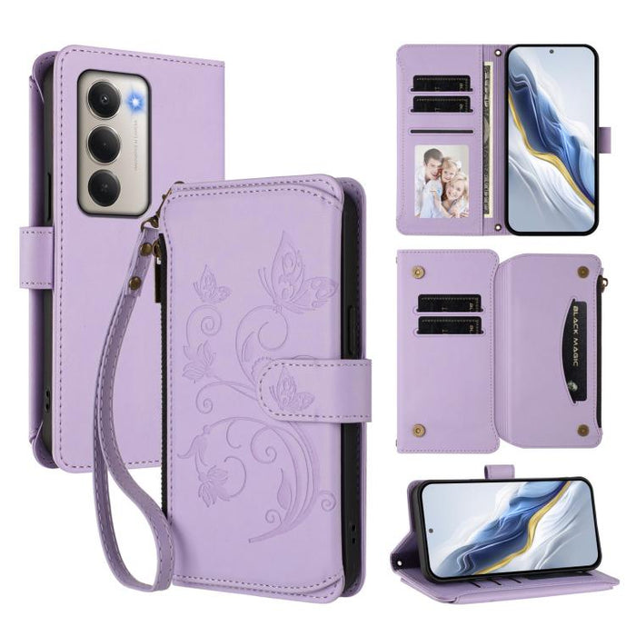 Funda de cuero para teléfono con cartera multitarjeta con cremallera y diseño de mariposa y flor de amor, For Redmi A7 / A5 4G 171mm / Poco C71, For Redmi K90 Max 5G, For Redmi A7 Pro 171mm / Poco C85x 5G, For Redmi Turbo 5 Max / Poco X8 Pro Max       ...