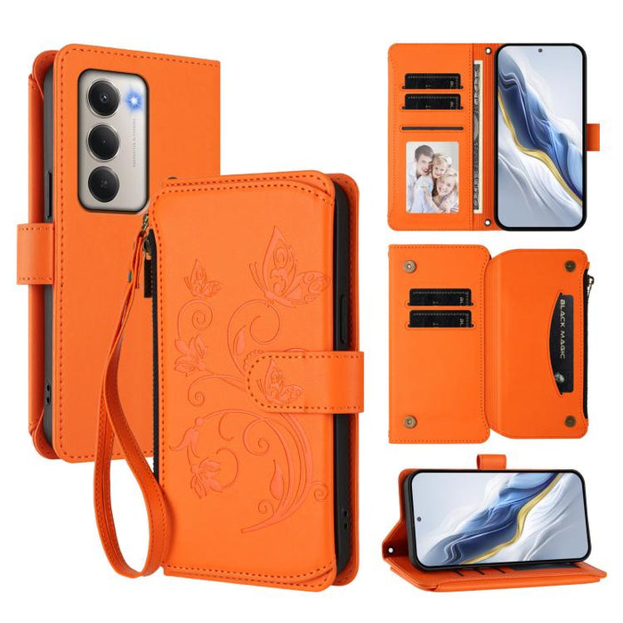 Funda de cuero para teléfono con cartera multitarjeta con cremallera y diseño de mariposa y flor de amor, For Redmi A7 / A5 4G 171mm / Poco C71, For Redmi K90 Max 5G, For Redmi A7 Pro 171mm / Poco C85x 5G, For Redmi Turbo 5 Max / Poco X8 Pro Max       ...