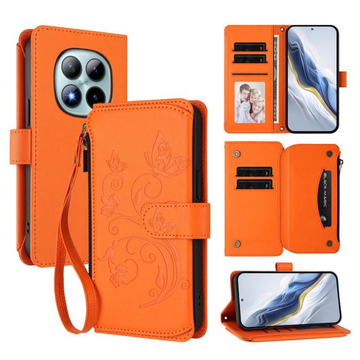 Funda de cuero para teléfono con cartera multitarjeta con cremallera y diseño de mariposa y flor de amor, For Redmi A7 / A5 4G 171mm / Poco C71, For Redmi K90 Max 5G, For Redmi A7 Pro 171mm / Poco C85x 5G, For Redmi Turbo 5 Max / Poco X8 Pro Max       ...