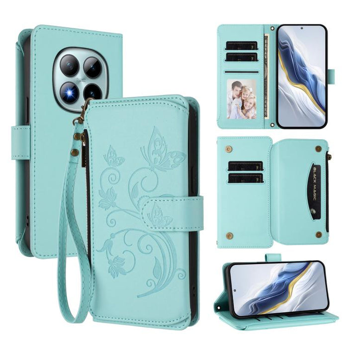 Funda de cuero para teléfono con cartera multitarjeta con cremallera y diseño de mariposa y flor de amor, For Redmi A7 / A5 4G 171mm / Poco C71, For Redmi K90 Max 5G, For Redmi A7 Pro 171mm / Poco C85x 5G, For Redmi Turbo 5 Max / Poco X8 Pro Max       ...